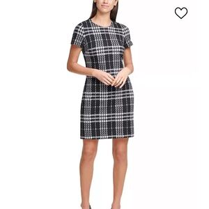 Calvin Klein Plaid Black and White Sheath Dress
